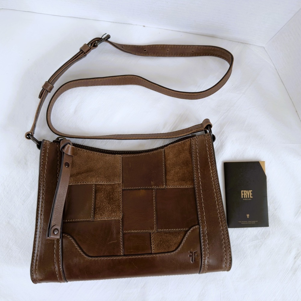 Frye MELISSA Leather and Suede Patchwork Crossbody Bag Slim